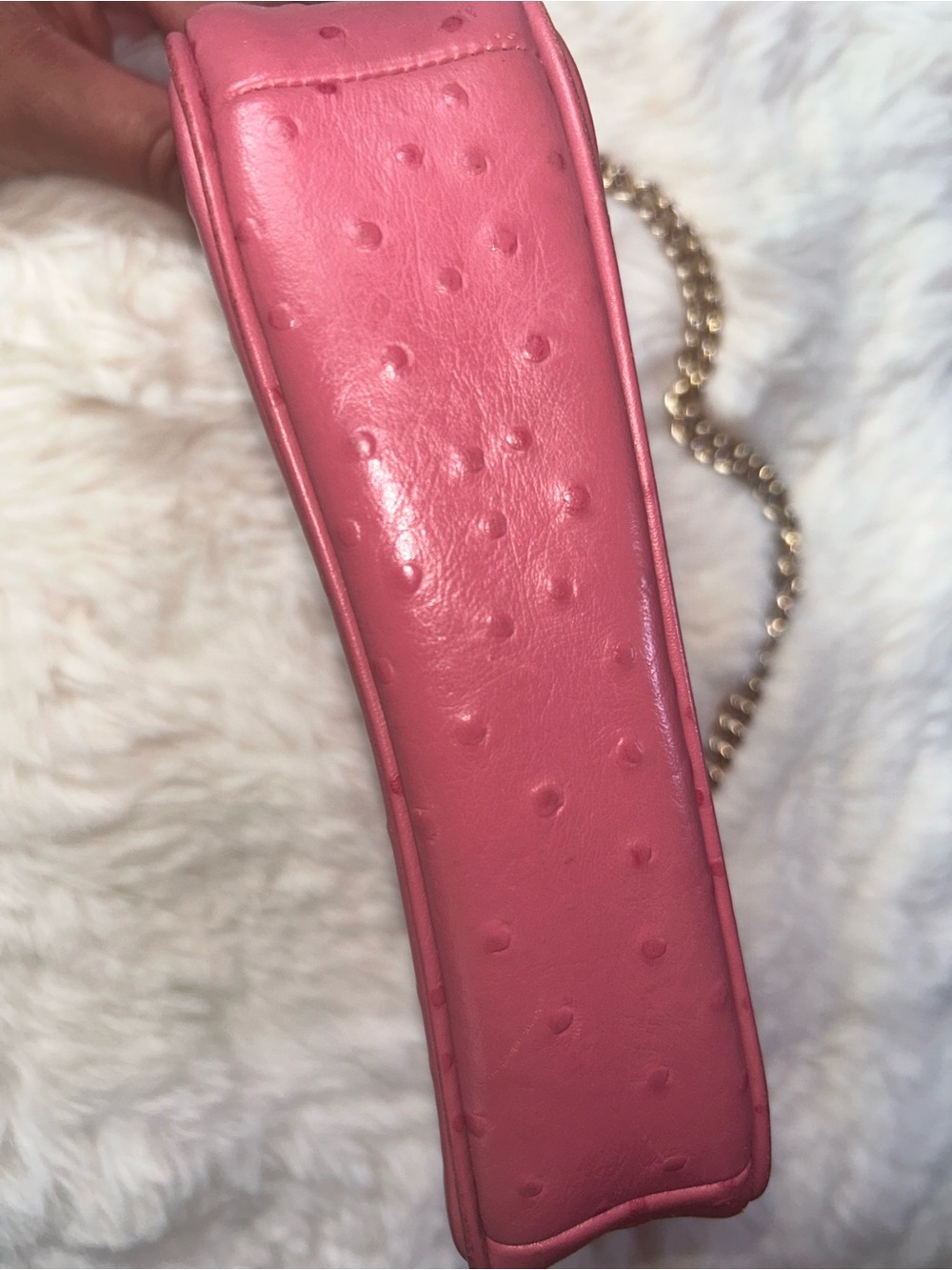 Coach Pink Ostrich-Embossed Wristlet with Gold Chain Strap - Picture 3 of 4